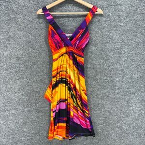 Pretty Young Things Dress Women M Medium Yellow Striped Sheath Midi V-Neck Belt